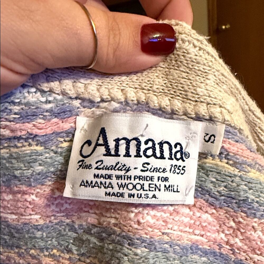 VINTAGE AMANA cottagecore coastal grandma hand knit pastel cardigan S - Picture 2 of 6